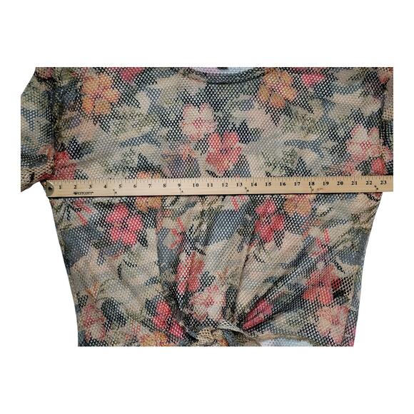 Rouge Mesh Floral Bell Bottom Pants Set Tie Front Crop Top Boho‎ Women's Size 1X - Picture 7 of 13